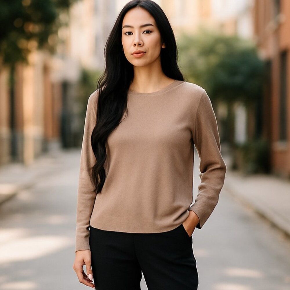 NWT ZARA NEUTRAL MINIMALISTIC RIBBED LONG SLEEVE SWEATER LIGHTWEIGHT